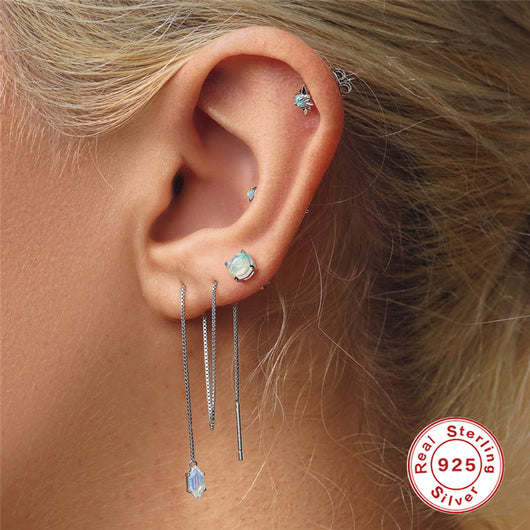 Aretes de Plata Esterlina 925 Octagonales con Ópalo y Diamante - Image 4