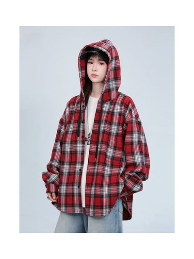Chamarra Hoodie de Cuadros Estilo Retro Americano Unisex - Image 10