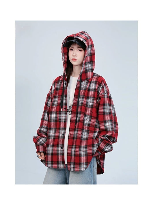 Chamarra Hoodie de Cuadros Estilo Retro Americano Unisex - Image 10