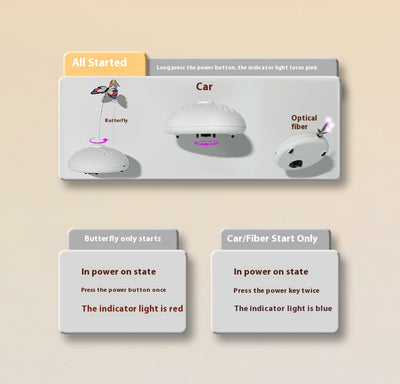 White electric cat toy with a colorful butterfly on a flexible wire and green feathers extending from the base. - Image 13
