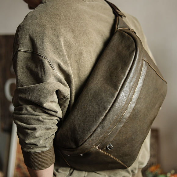 Bolsa Mensajero de Cuero Vacuno Vintage Gran Capacidad para Hombre