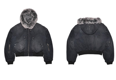 Chaqueta de Lona Lavada con Cuello de Piel y Tallado de Montaña Dividida - Image 9