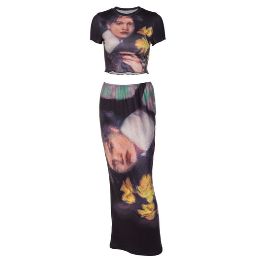 Vestido Camiseta Estampado Cuello Redondo Manga Corta para Mujer - Image 7