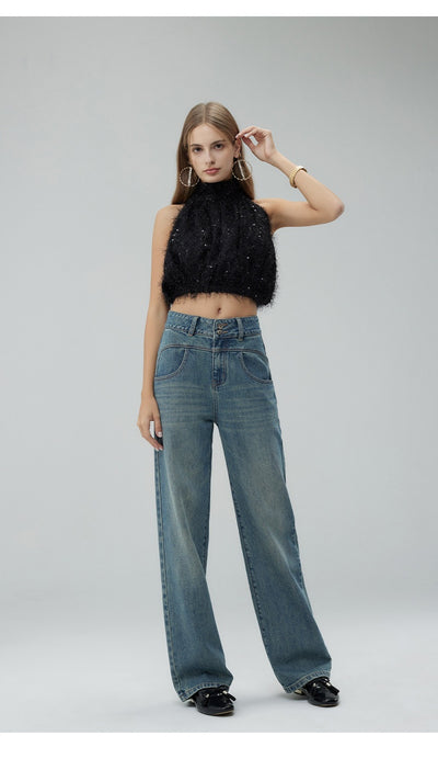 Pantalones Anchos Cintura Alta Estilo Retro con Detalles Rotos para Mujer - Image 25