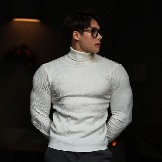 Suéter Tejido Retorcido Cuello Alto Slim Fit Hombre