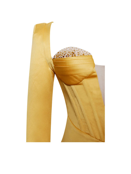 Falda Corta Satinada Dorado Cuello V Ajustada - Image 17
