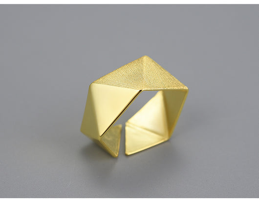 Anillo Ajustable de Plata S925 con Diseño Geométrico Facetado para Mujer - Image 8