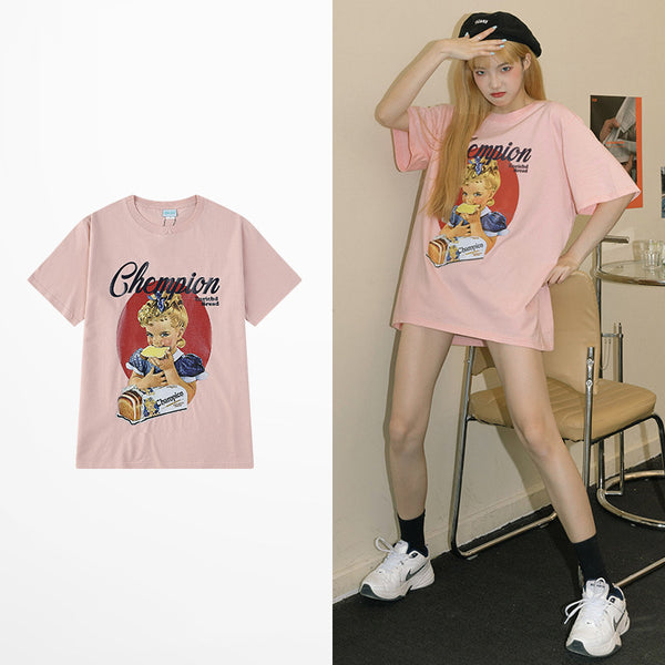 Playera Suelta Estampada para Parejas - Diseño Trendy Versátil