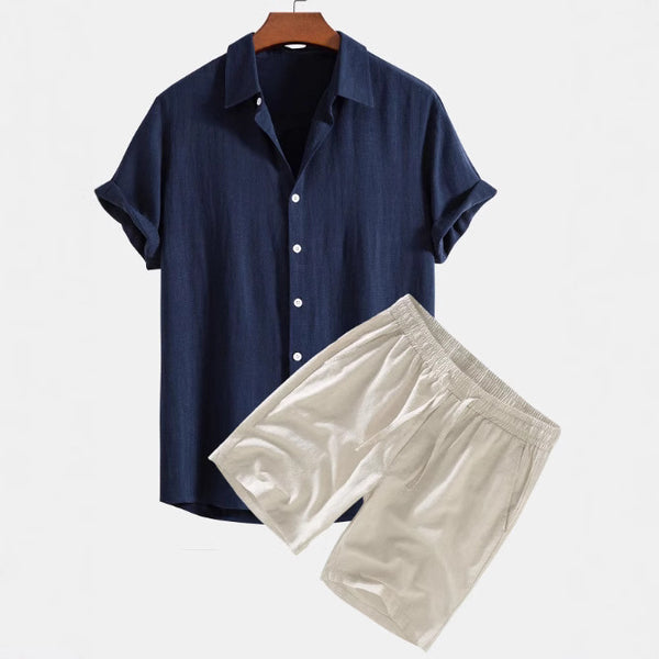 Conjunto Casual de Camisa y Shorts de Color Sólido para Hombre