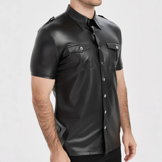 Playera Ajustada de Cuero Brillante Estilo Europeo para Hombre - Verano Casual - Image 4