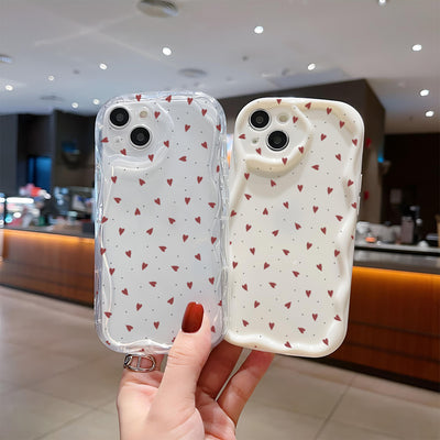 Funda para Celular con Patrón de Corazones Pintados en Crema