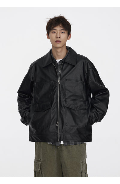 Chaqueta de Cuero PU Retro Urbana - Estilo Workwear Otoñal - Image 5