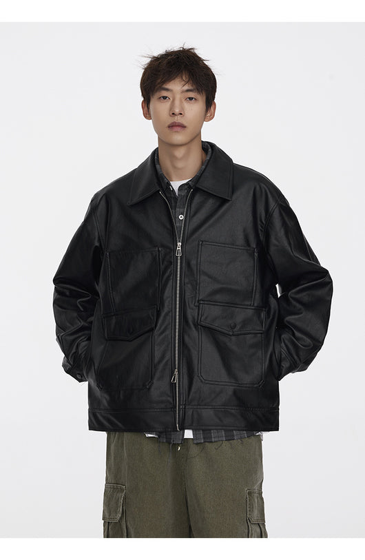 Chaqueta de Cuero PU Retro Urbana - Estilo Workwear Otoñal - Image 5