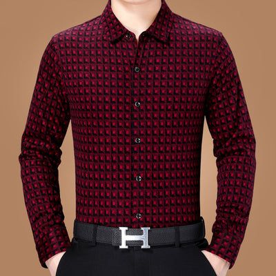 Camisa Casual de Negocios a Cuadros Manga Larga para Hombre Maduro - Image 3