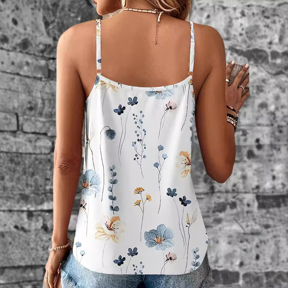 Blusa de Encaje Escote V Europeo Estilo Casual con Tirantes