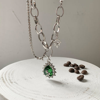 Collar Colgante de Piedra Verde Esmeralda y Diamantes con Costura - Image 5
