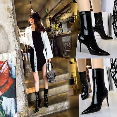 Botas Tobilleras de Charol Brillante con Stretch - Diseño Sexy y Ajustado - Image 8