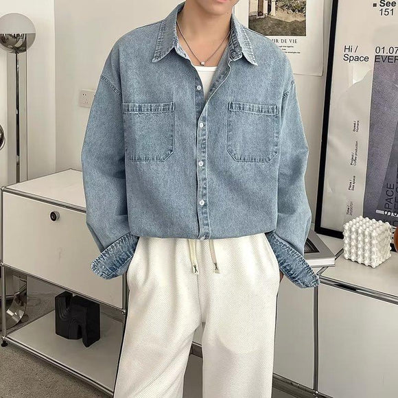 Chaqueta Camisa Denim Azul Claro para Trabajo Hombre