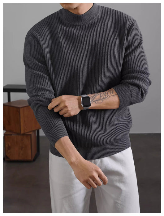 Suéter Cuello Tortuga Coreano para Hombre con Rayas Verticales - Image 15