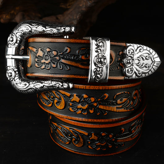 Cinturón de Cuero Grabado con Hebilla Tallada - Piel Vacuno Premium - Image 3