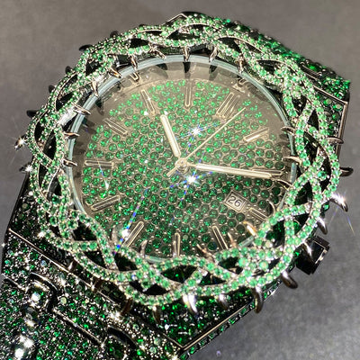 Reloj Hip-Hop para Hombre con Incrustaciones de Circón Verde Brillante - Image 4