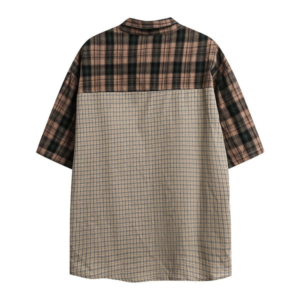 Camisa a Cuadros Manga Corta con Combinación de Colores para Hombre
