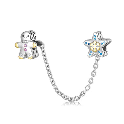 Pulsera de Plata Esterlina 925 con Copo de Nieve y Muñeco de Nieve - Accesorio DIY Navideño - Image 2