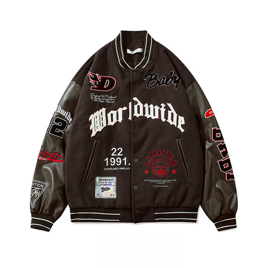 Chaqueta Beisbolera Holgada con Bordado de Letras para Hombre - Image 3