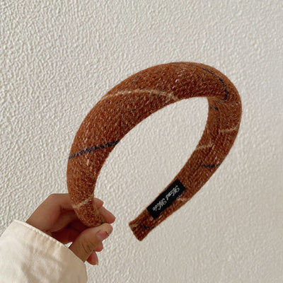 Diadema Ancha de Lana Estilo Coreano Cuadros Otoño Invierno - Image 10