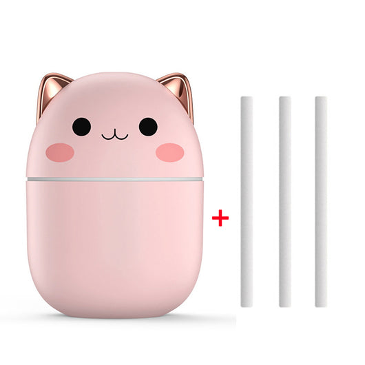 Three cute cat-shaped humidifiers in white, green, and pink, each with three filter sticks. - Image 12