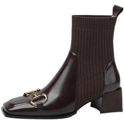 Botas Cortas Mujer Tacón Grueso Punta Cuadrada Diseño Moderno - Image 15