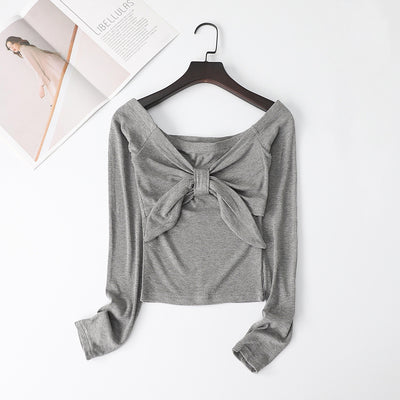 Blusa Tejida con Moño Asimétrica Sexy Hombro Descubierto - Image 9