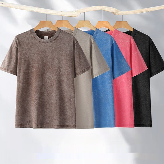 Camiseta Vintage Lavada de Manga Corta Unisex