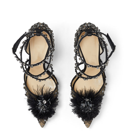 Zapatos de Tacón Nude con Encaje y Cristales Florales - Image 8