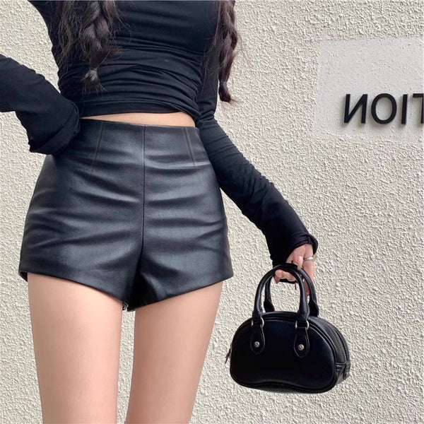 Pantalones de Cuero Sintético Cintura Alta Shorts Sexy Estilo Moderno - Image 4
