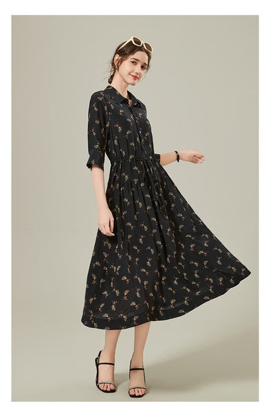 Vestido Camisero de Seda Floral Largo - Image 13
