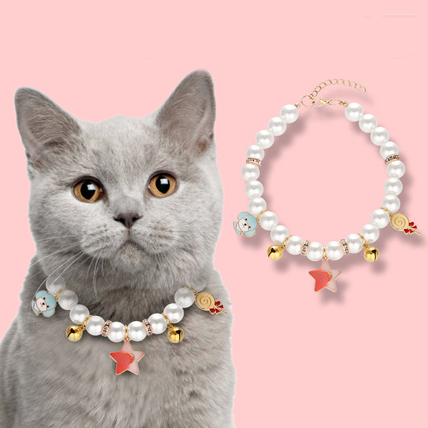 Collar Tejido a Mano con Perlas para Gatos Ajustable