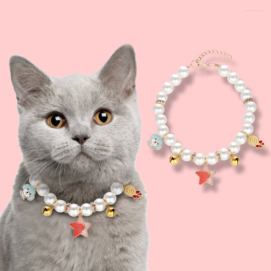 Collar Tejido a Mano con Perlas para Gatos Ajustable