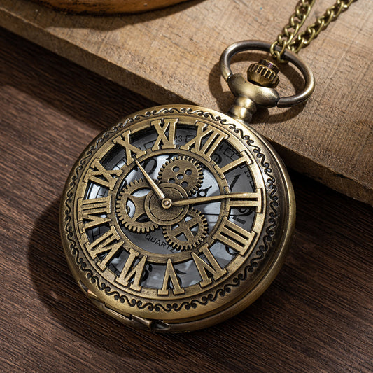 Reloj de Bolsillo Mecánico Clásico Bronce con Diseño Calado - Image 2