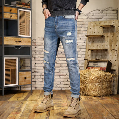 Jeans Slim Fit Rectos con Detalles de Rotos y Contraste de Color - Image 3