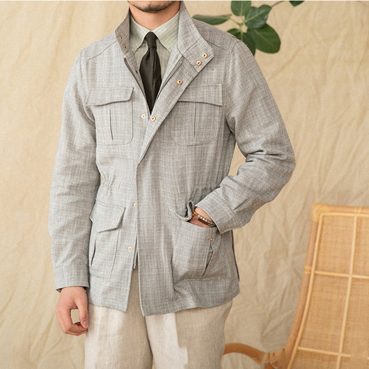 Chaqueta Safari M65 de Algodón y Lino con Cuello Alzado y Cintura Ajustada - Image 9