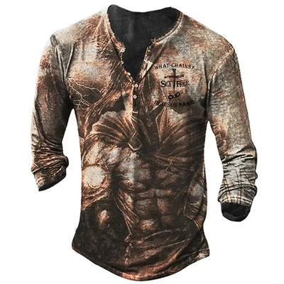 Camiseta Manga Larga para Hombre con Botones de Solapa Abierta e Impresión Digital - Image 45