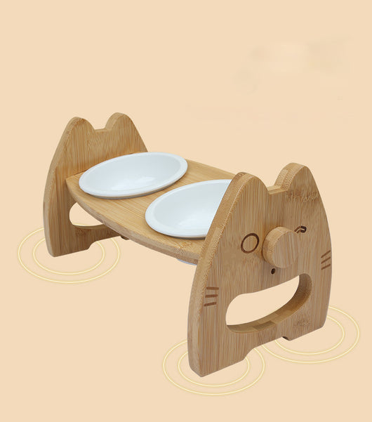 Comedero Doble de Cerámica con Soporte de Madera Ajustable para Perros y Gatos - Image 12