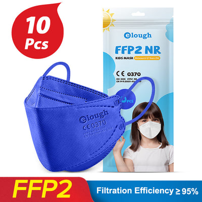 Black FFP2 kids mask with ear loops, shown next to its packaging for a 10-piece pack. - Image 7
