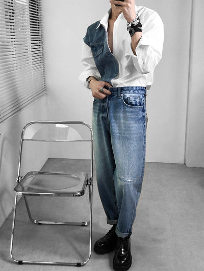 Camisa Denim Primavera con Empalmes de Diseño para Hombre - Image 11