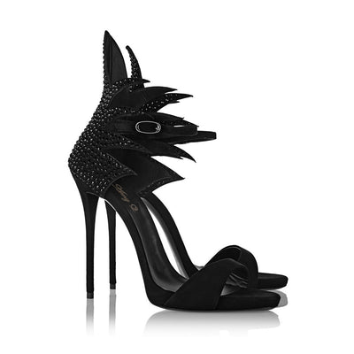 Sandalias de Tacón Stiletto con Pedrería y Puntera Abierta en Gamuza - Image 8