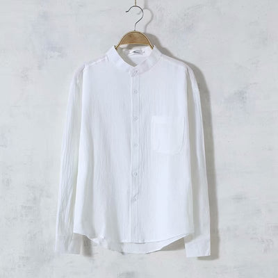 Camisa de Lino Suelta Manga Larga Cuello Redondo para Hombre - Image 3