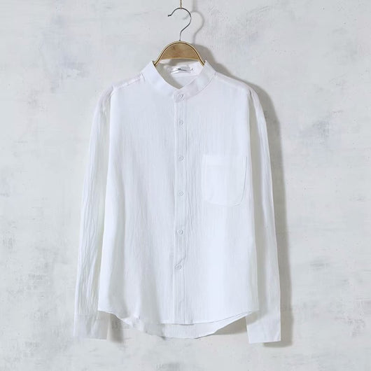 Camisa de Lino Suelta Manga Larga Cuello Redondo para Hombre - Image 3
