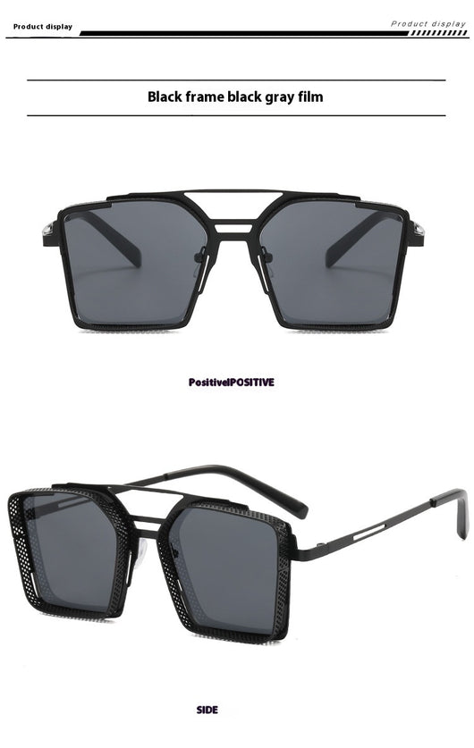 Gafas de Sol Steampunk Hombre Marco Hueco Cuadrado Metal Doble Rayo - Image 22