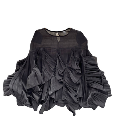 Blusa Larga de Gasa con Volantes Irregulares y Mangas Largas - Image 5
